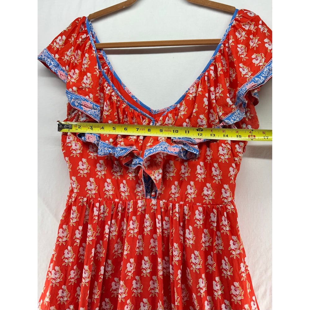 J.Crew Red Floral Tiered Maxi Dress Ruffle V-Neck Boho Cottagecore Womens 8 - Picture 5 of 15